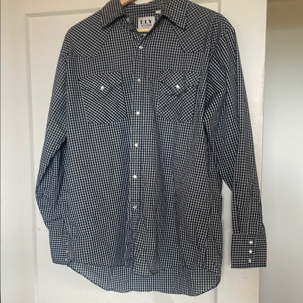 Men's Black Checkered pearl snap long sleeve